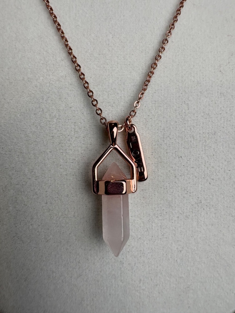 Rose Quartz Pendant on a 14K Gold Flash Plated Rose Gold Chain by LA CN